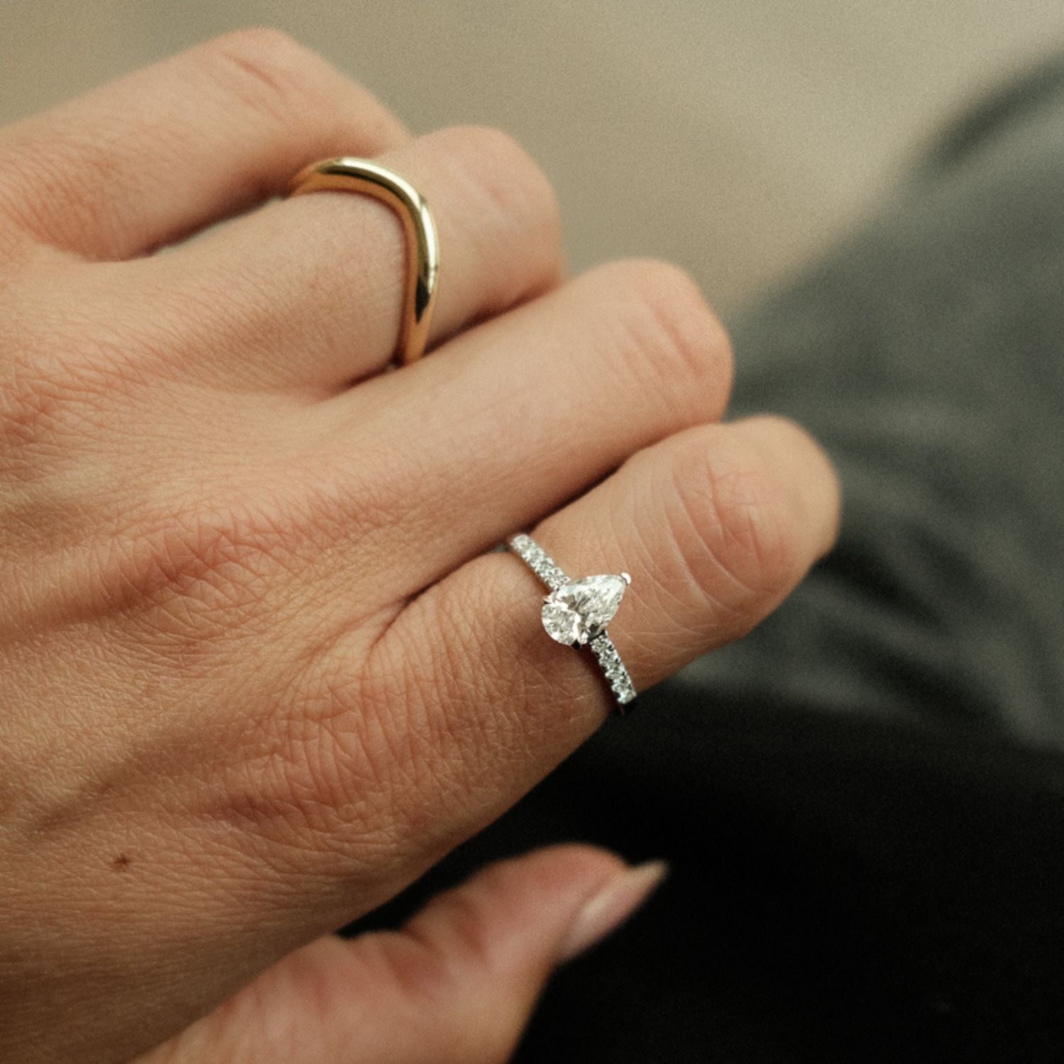 14k Witgoud Diamant Druppel Ring