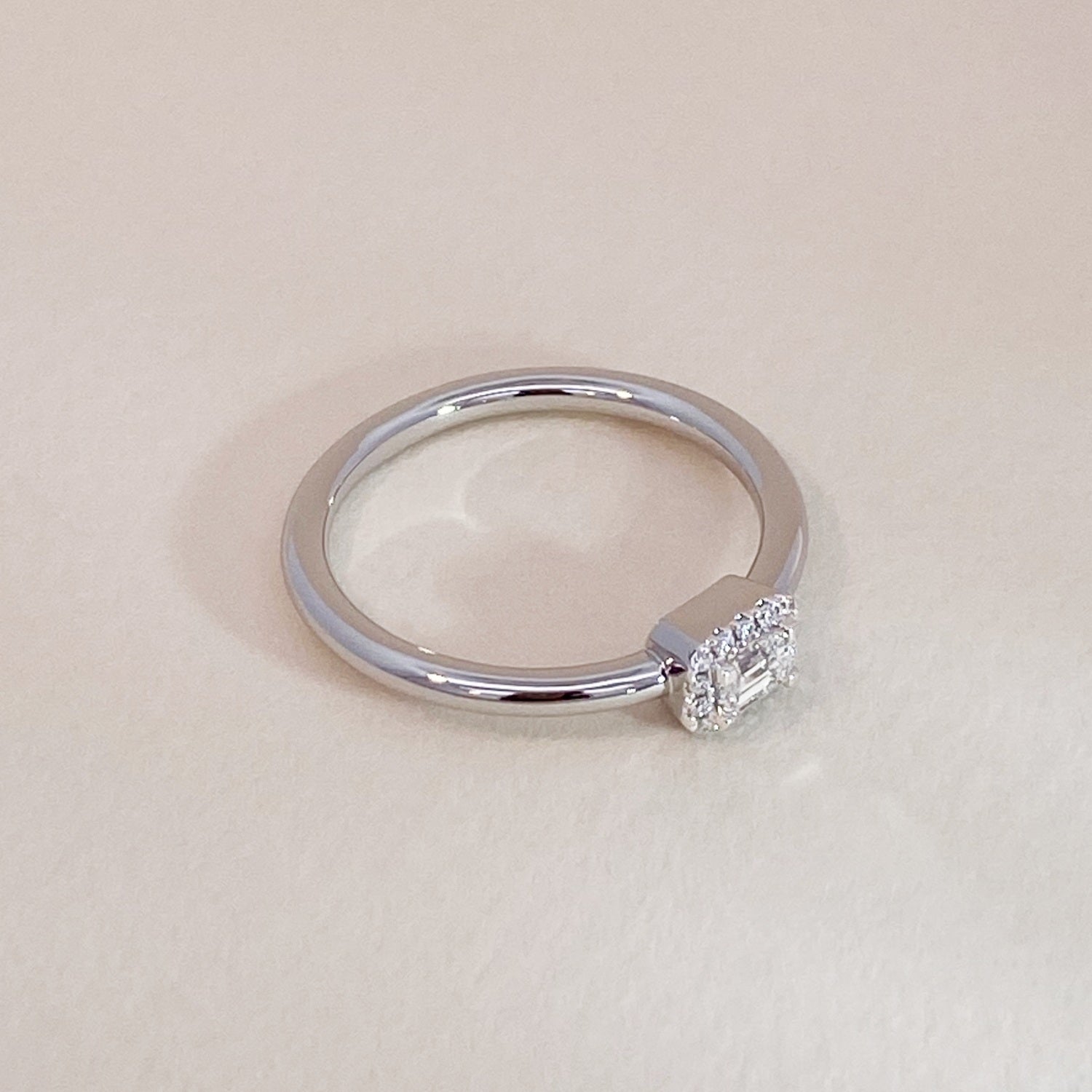 Baguette Diamonds Halo Ring White Gold