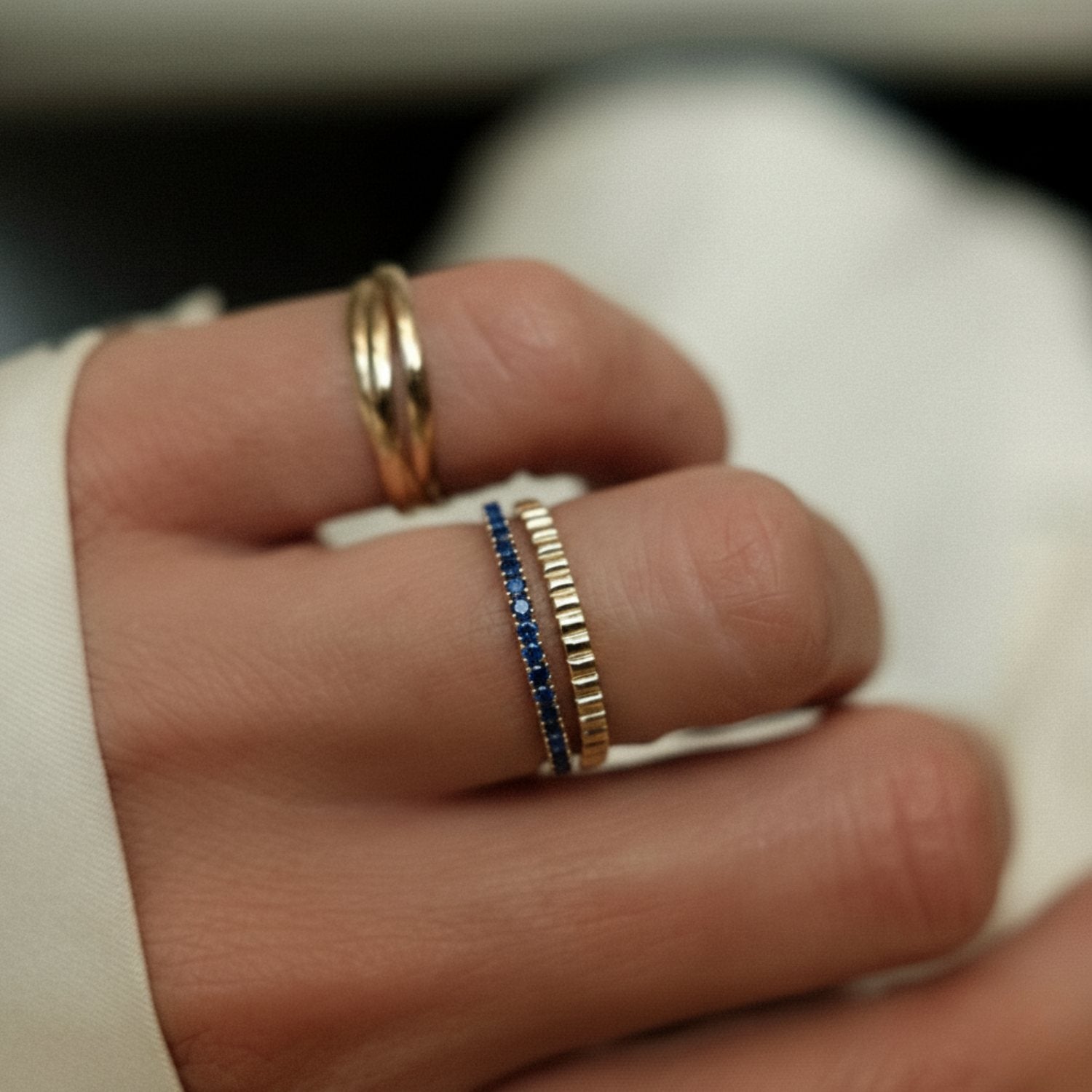 Blue Sapphire Row Ring