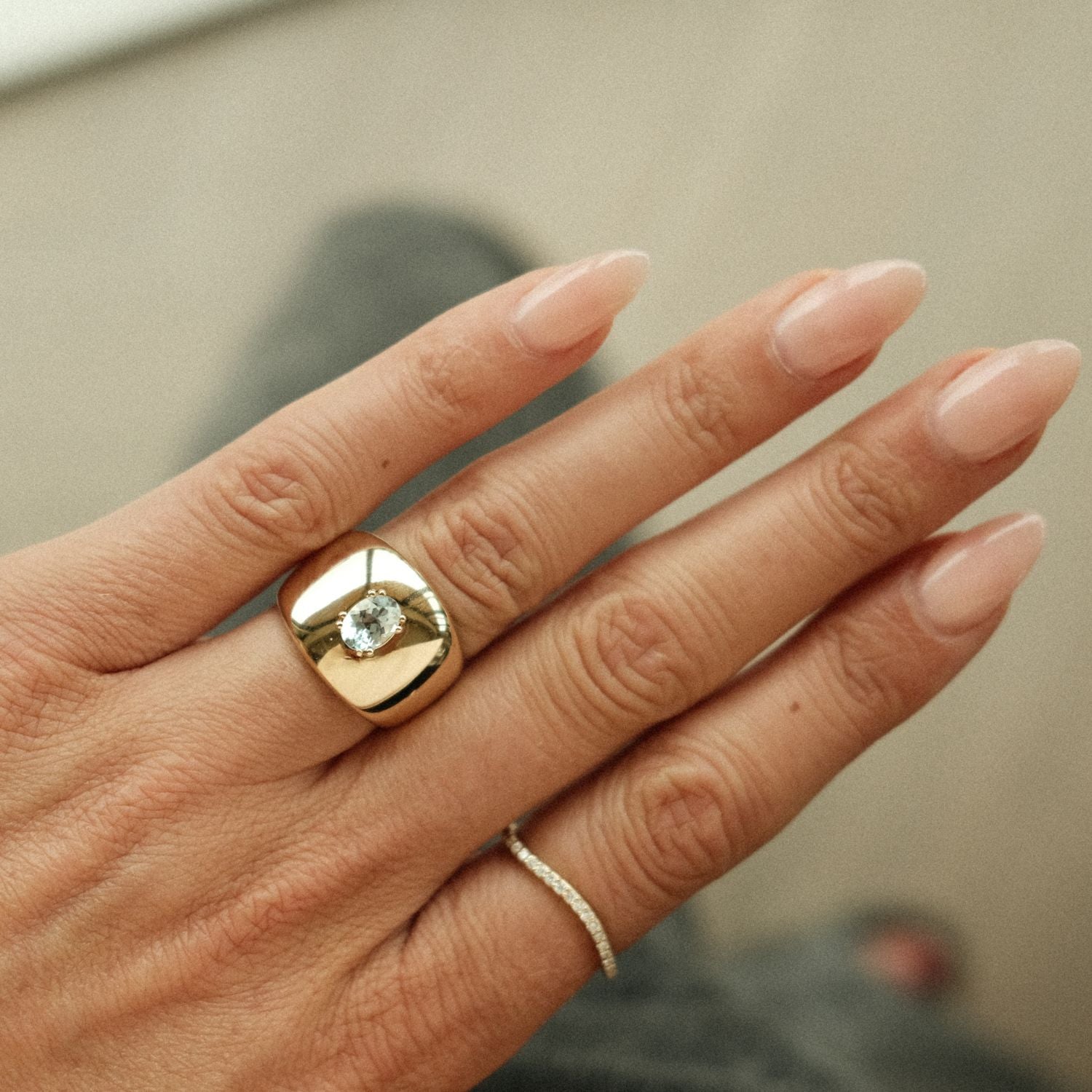 Bold Oval Aquamarine Ring Blue