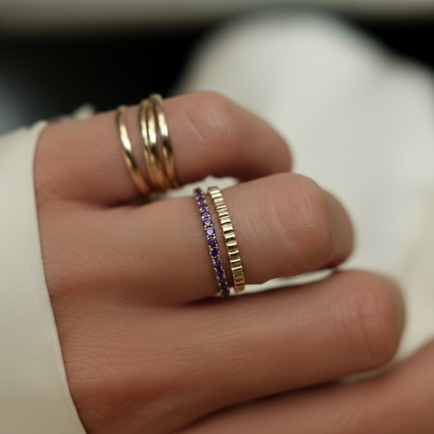 Dark Purple Amethyst Row Ring