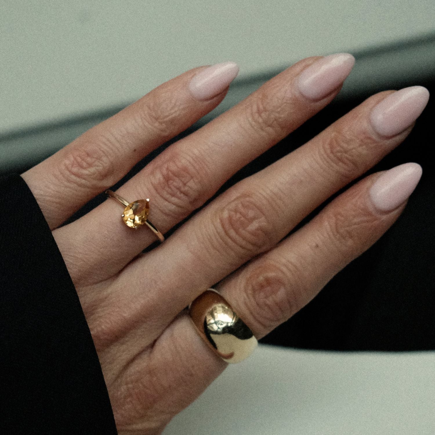 Drop Citrine Ring Pear Cut