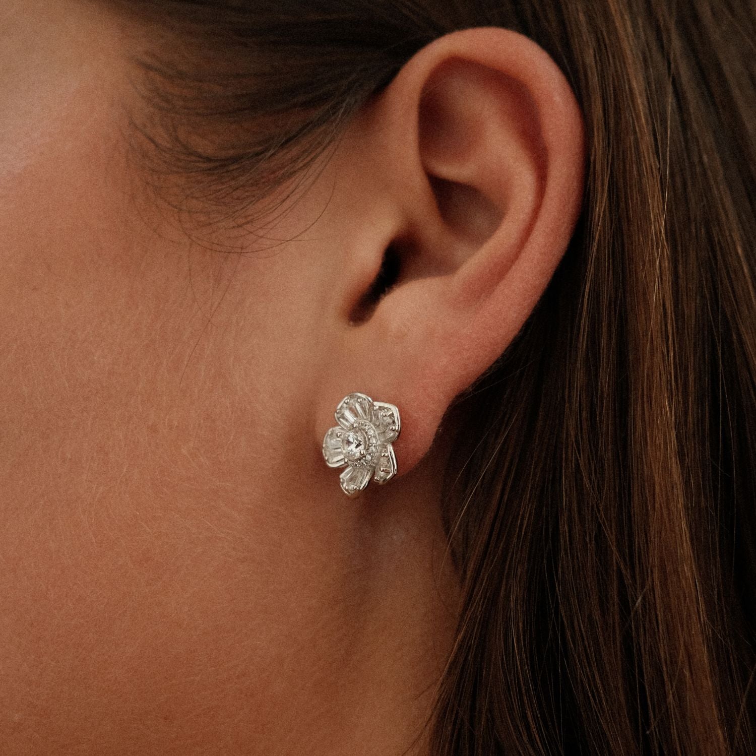 Flower Earring Silver Crystal