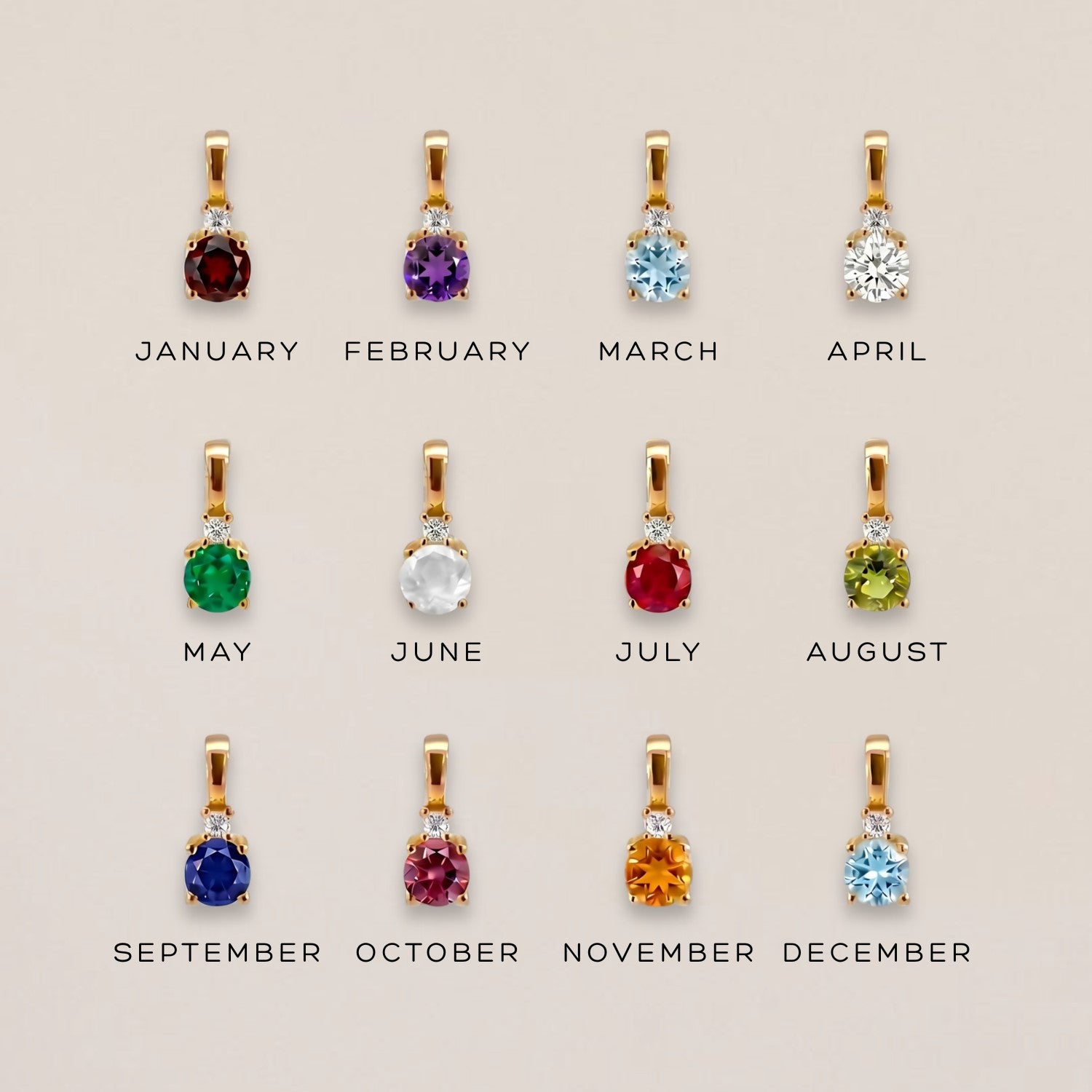 Geboortesteen bedels met diamant per maand
