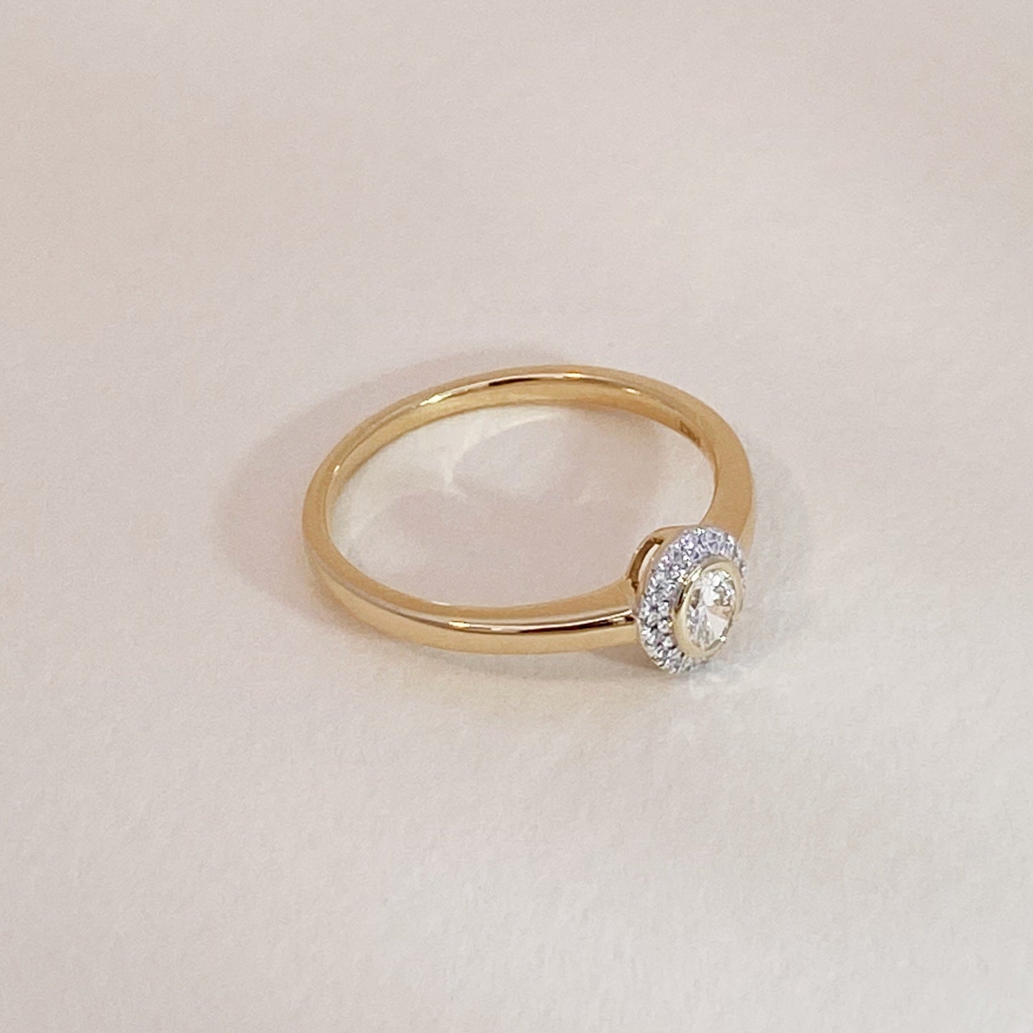 Golden Oval Diamond Halo Ring