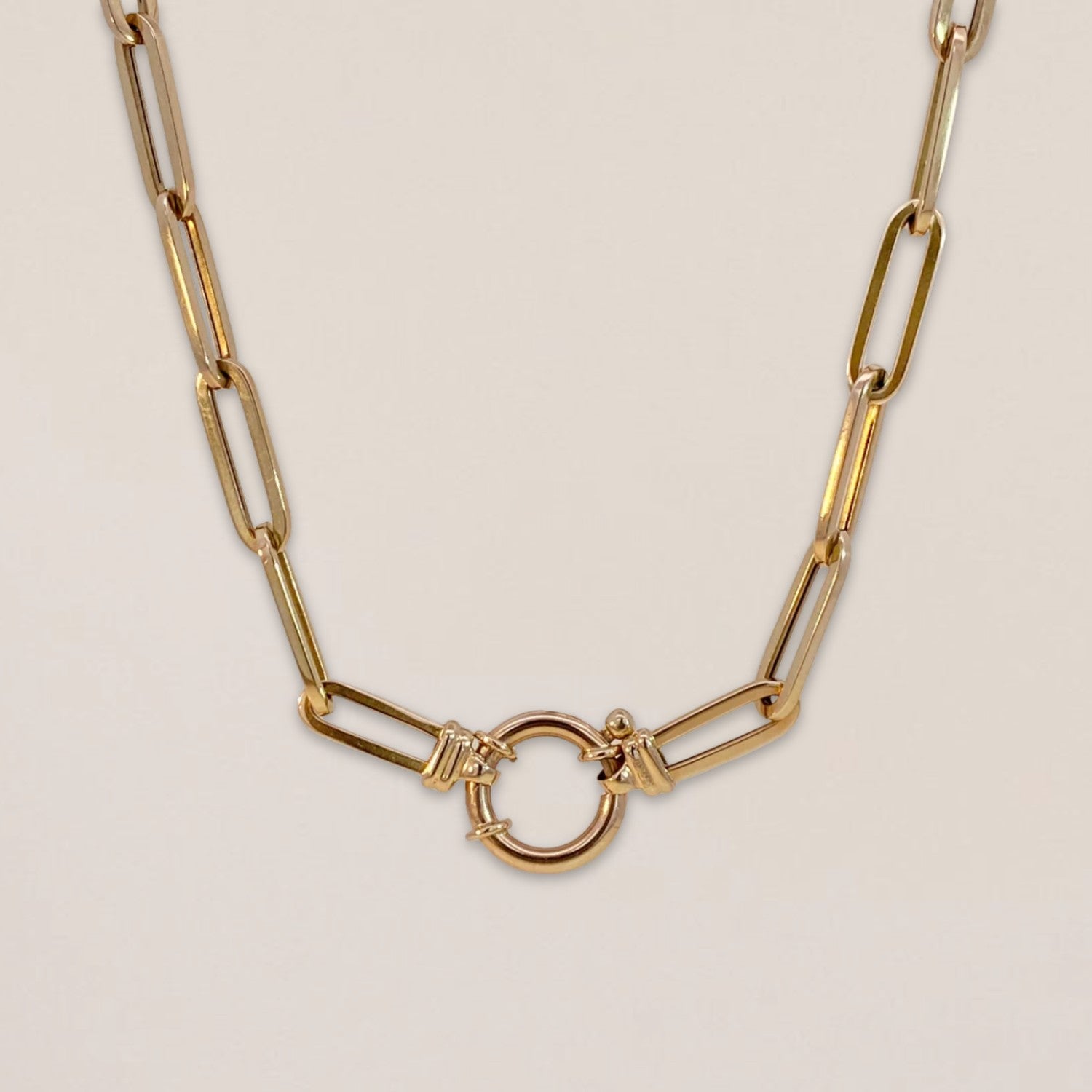 Golden Paperclip Necklace with Springlock