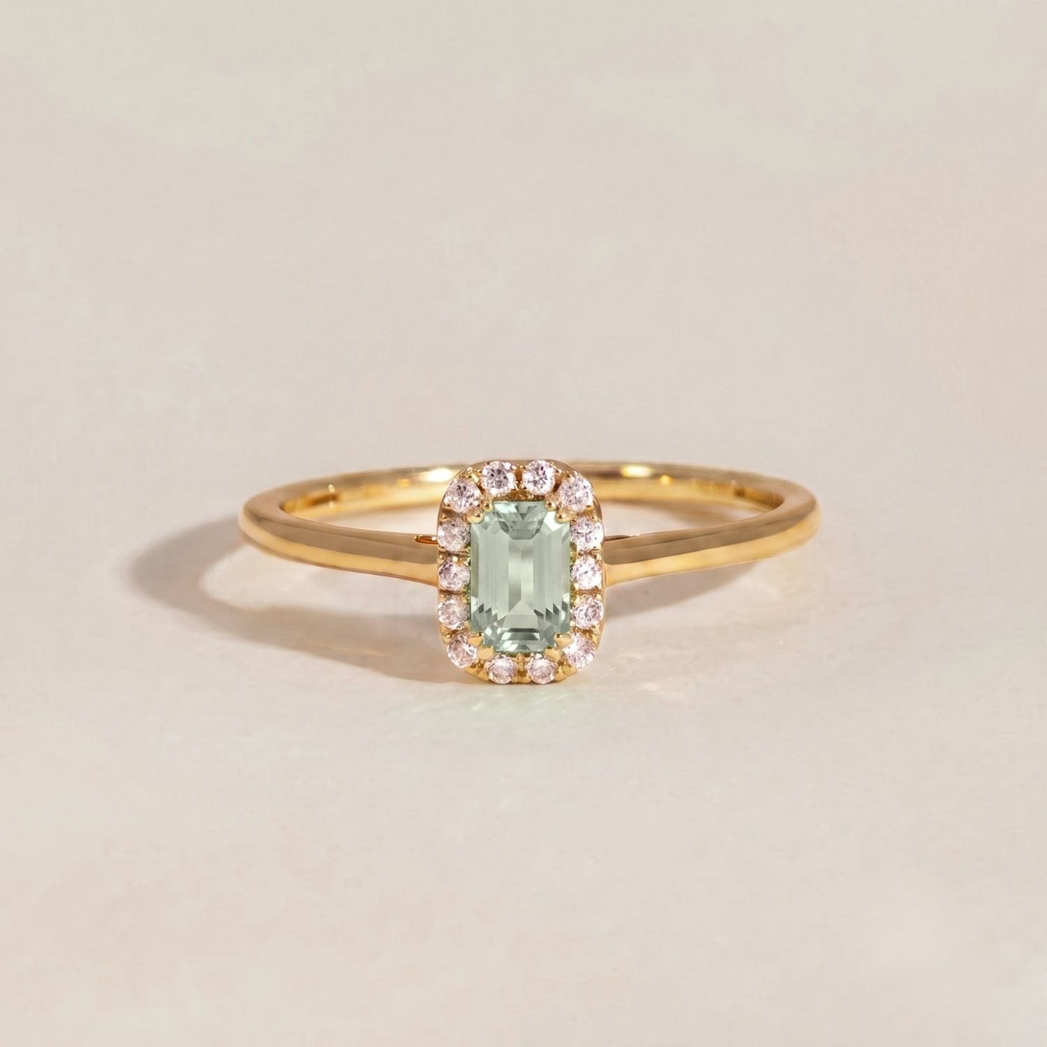 Green Amethyst & Diamond Halo Ring