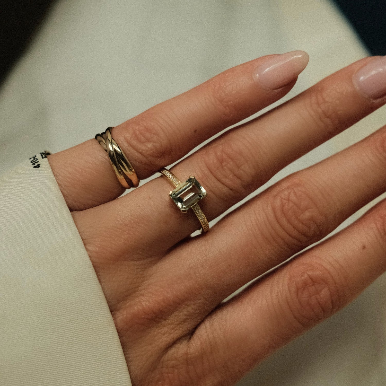 Green amethyst diamonds ring