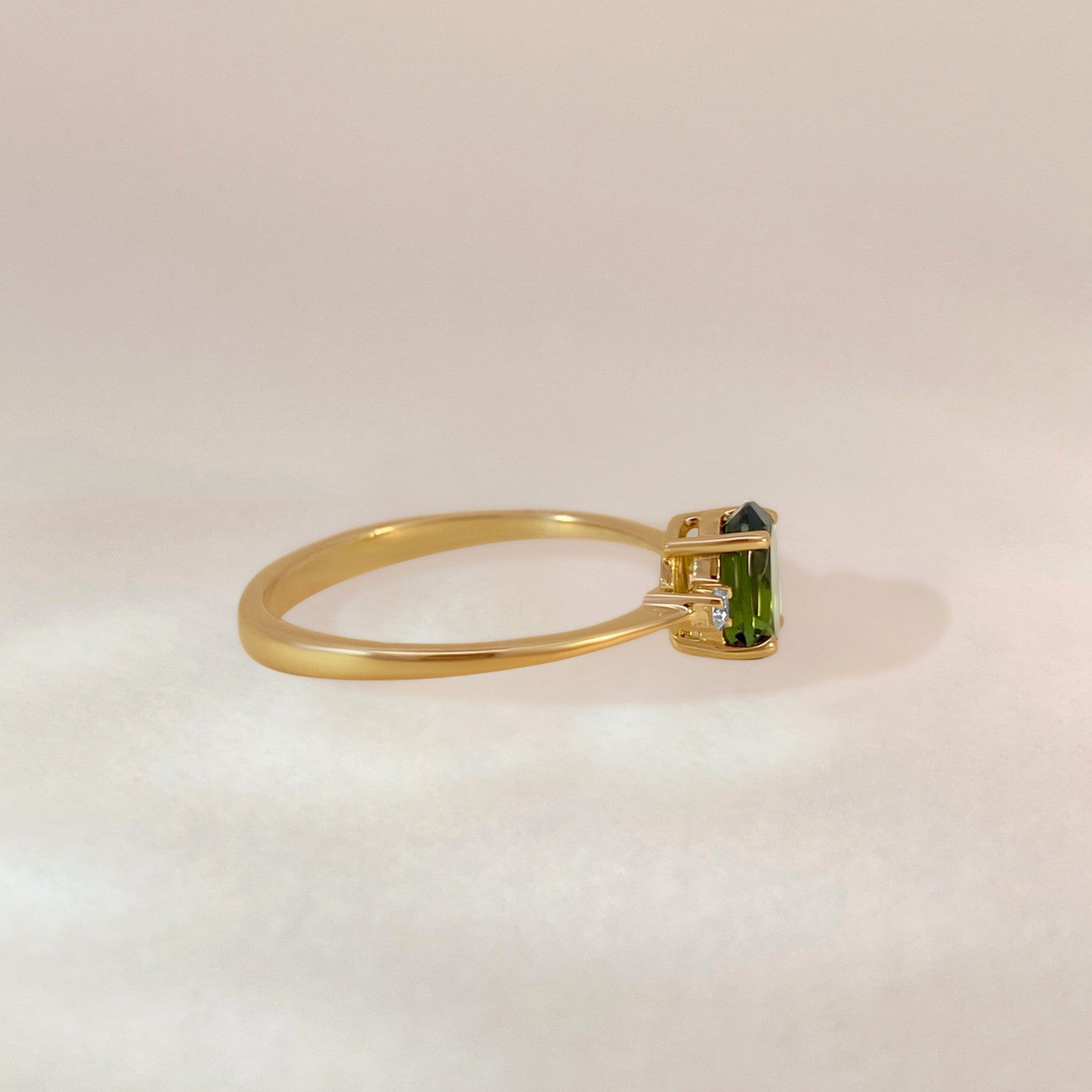 Groene toermalijn diamant ring goud