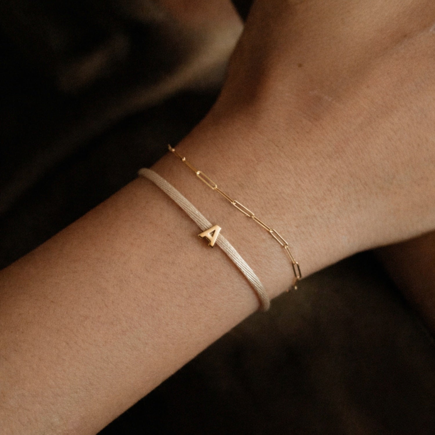 Initial Charm on Satin Bracelets