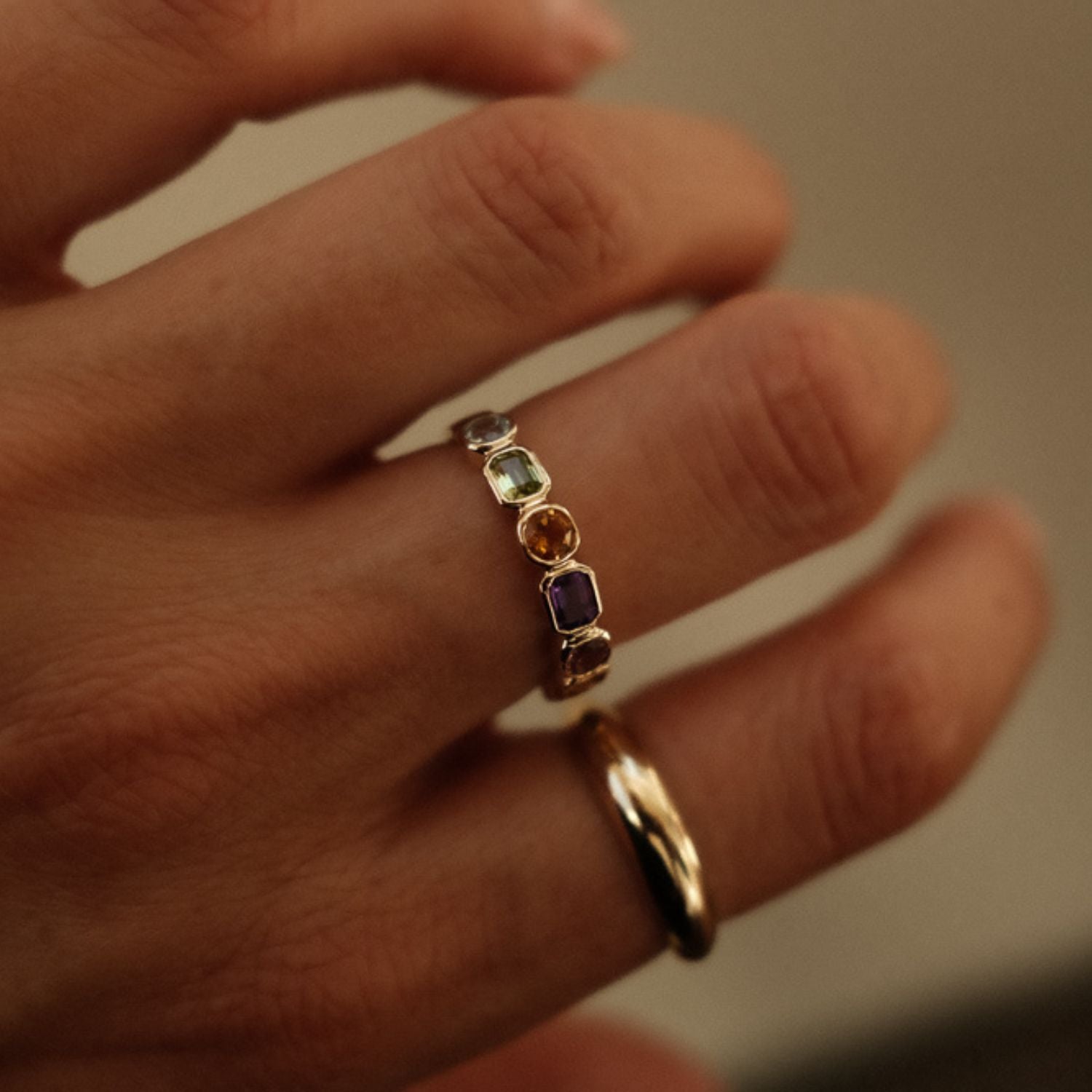 Rainbow gemstone ring gold
