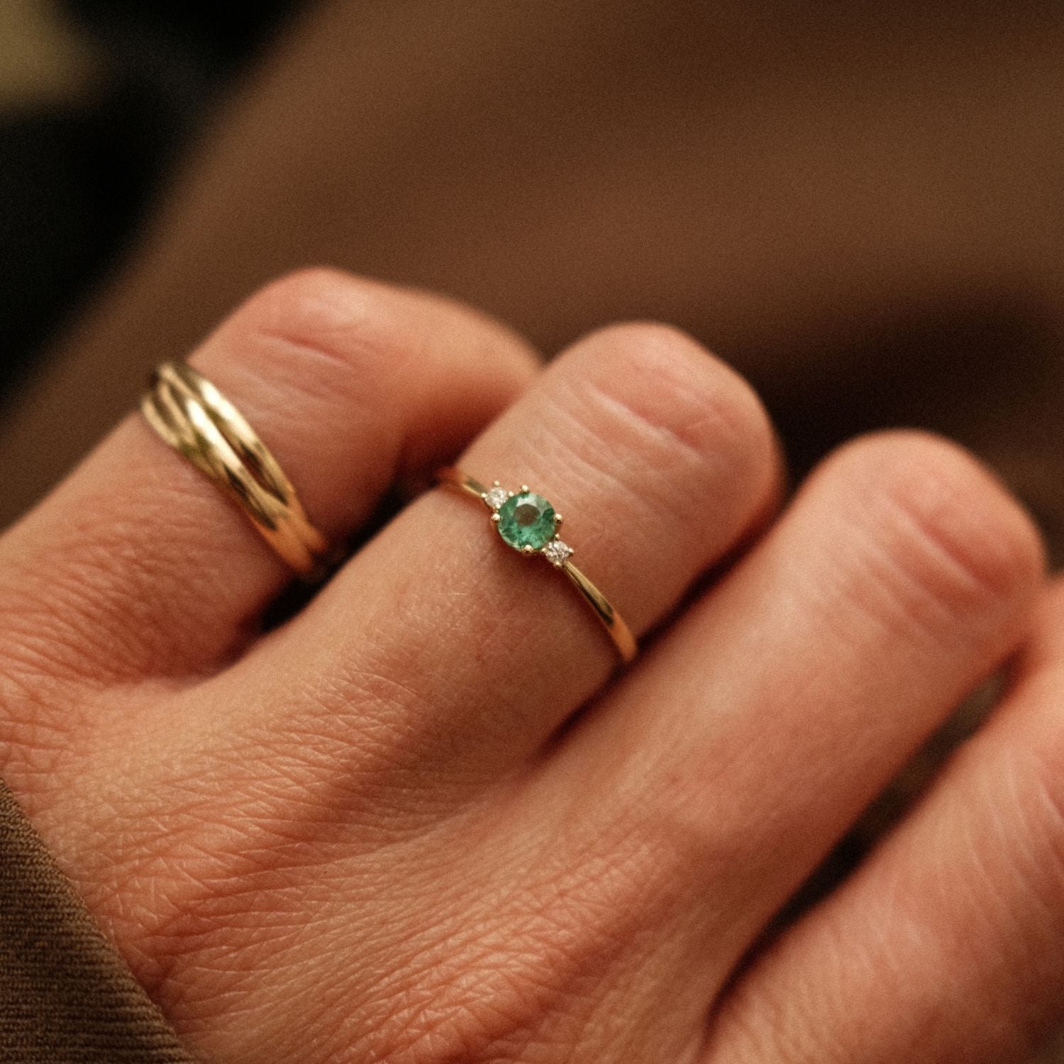 Ring met Groene Smaragd en Diamant