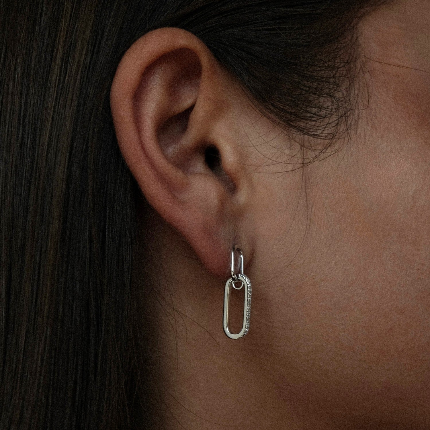 Silver Pavé Link Earrings