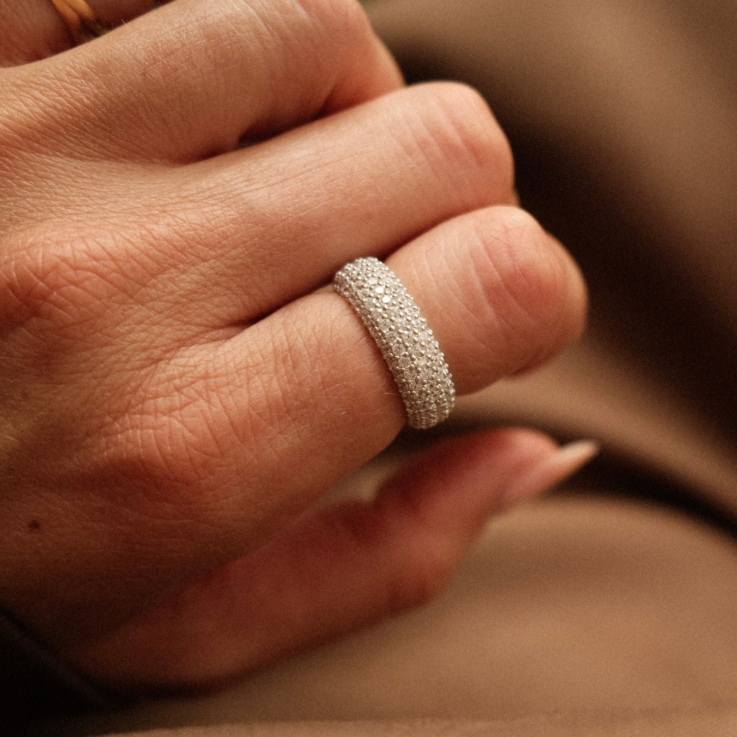 Silver Ring with Pave Crystals