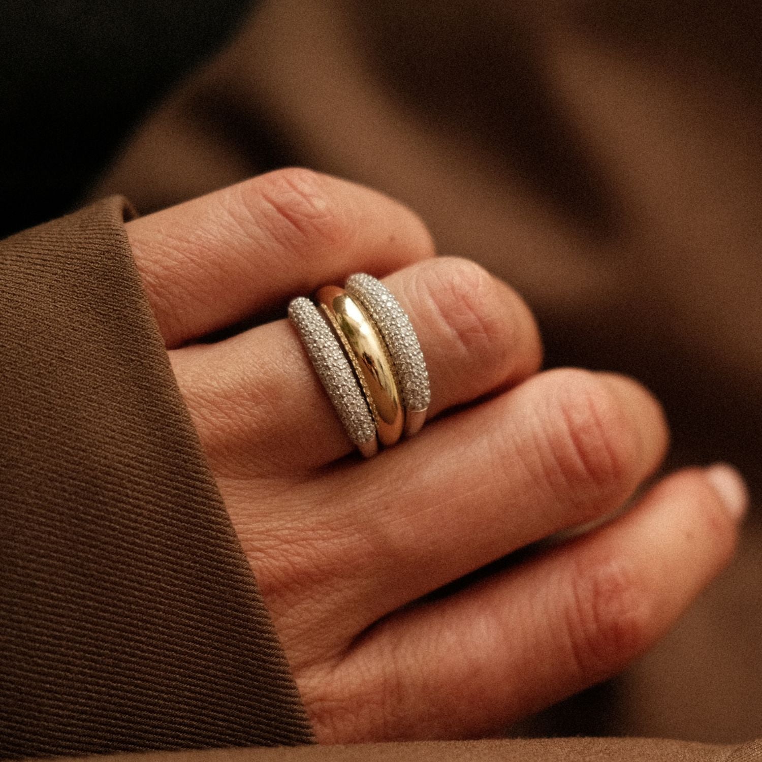 Slim Pave Ring met Balloon Ring Stack