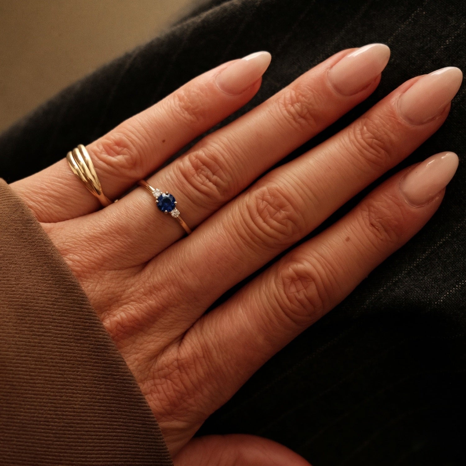 Thin Sapphire Diamonds Ring