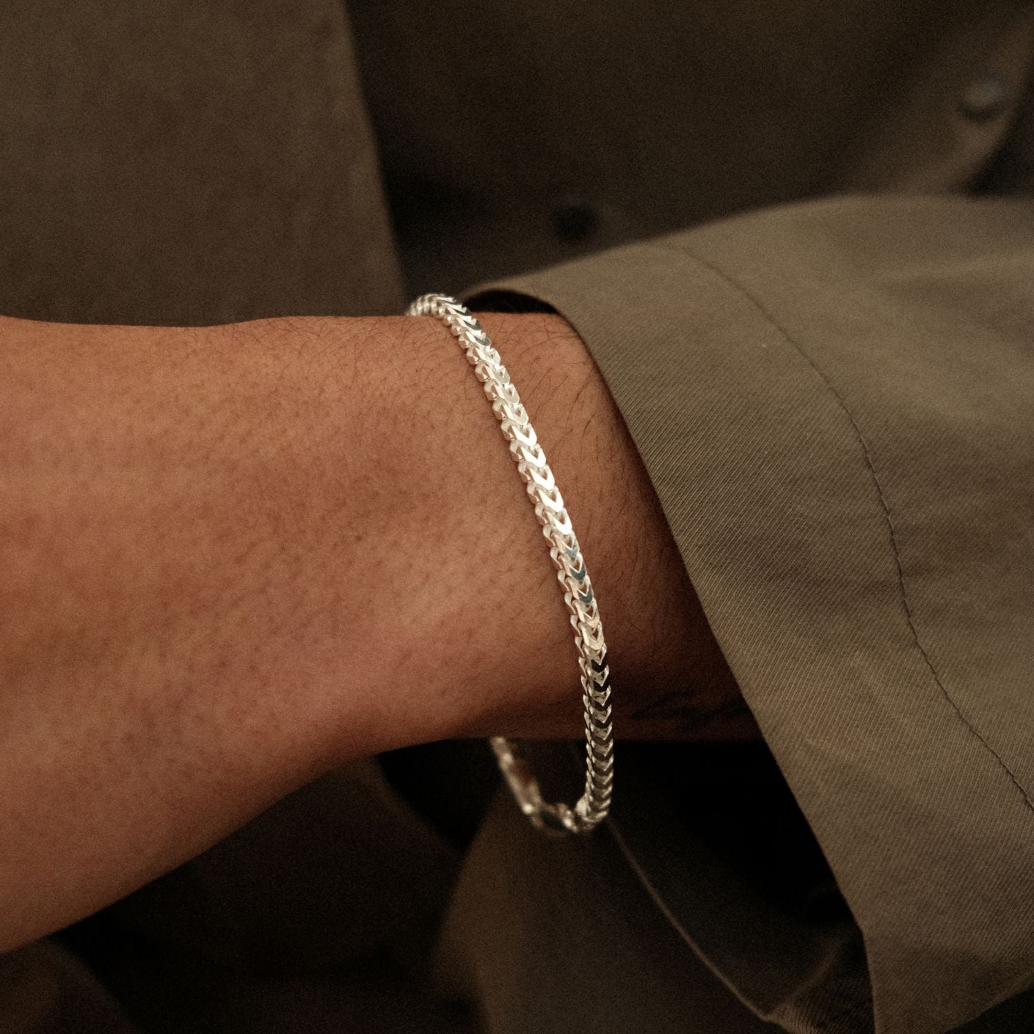 Vierkante Gourmet Armband Zilver Heren