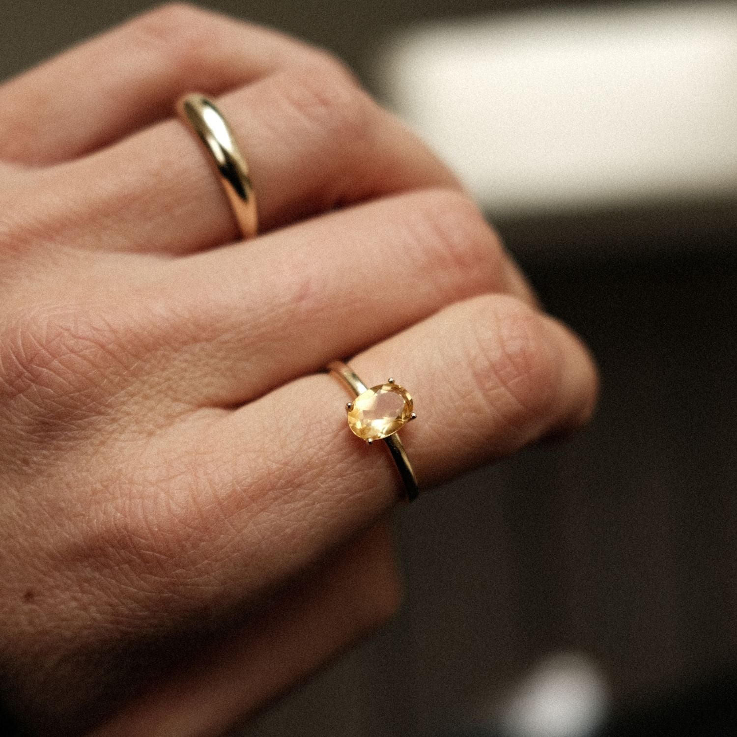 Yellow Oval Citrine Ring
