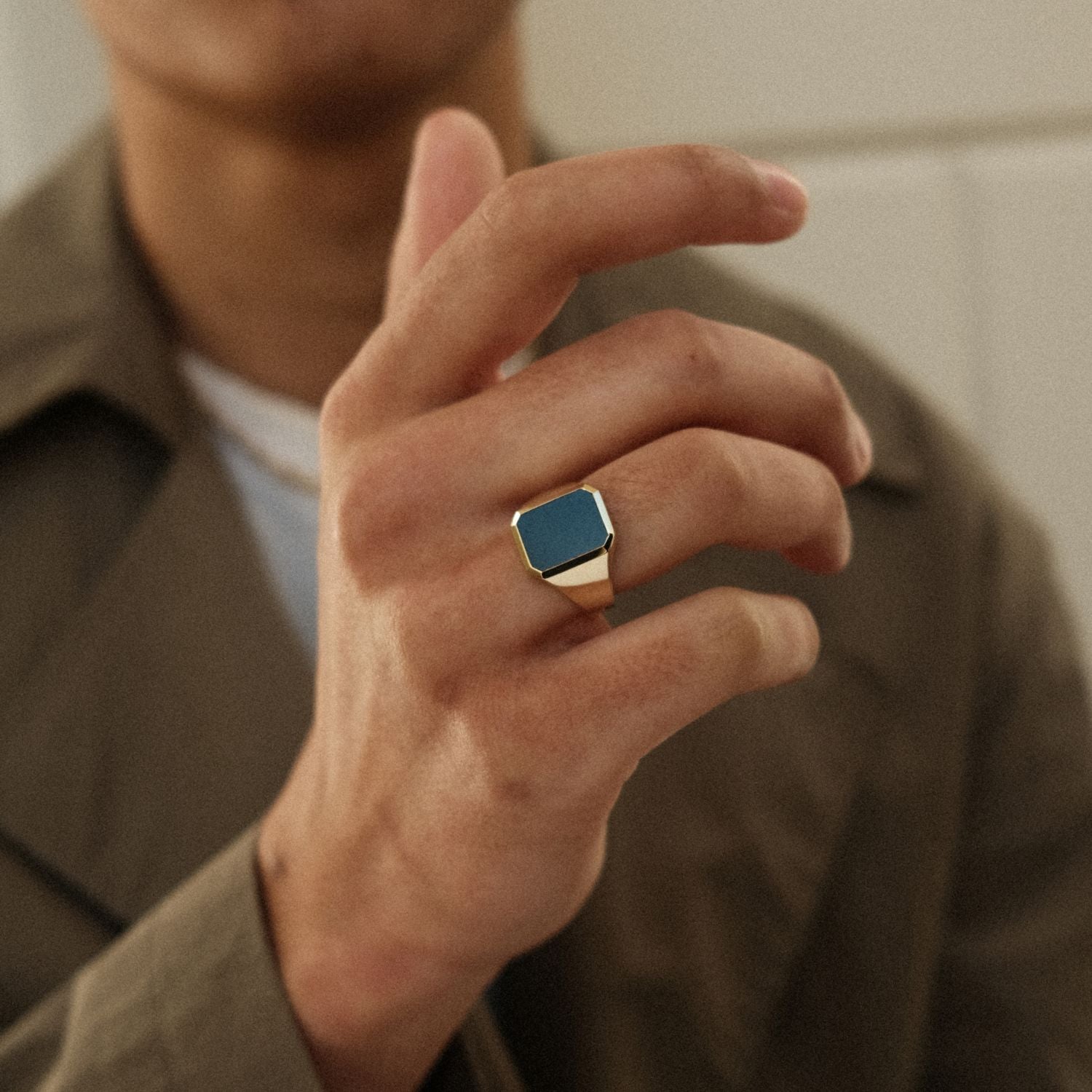 Zegelring Man Blauwe Steen