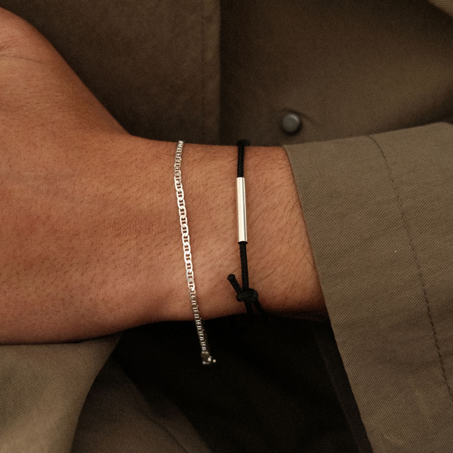 Zilveren Armband Heren met Koord