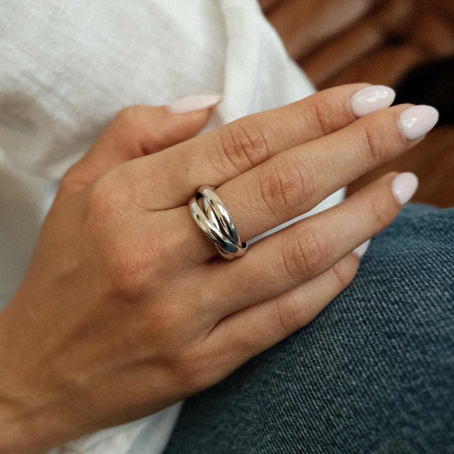 Zilveren bold trio ring