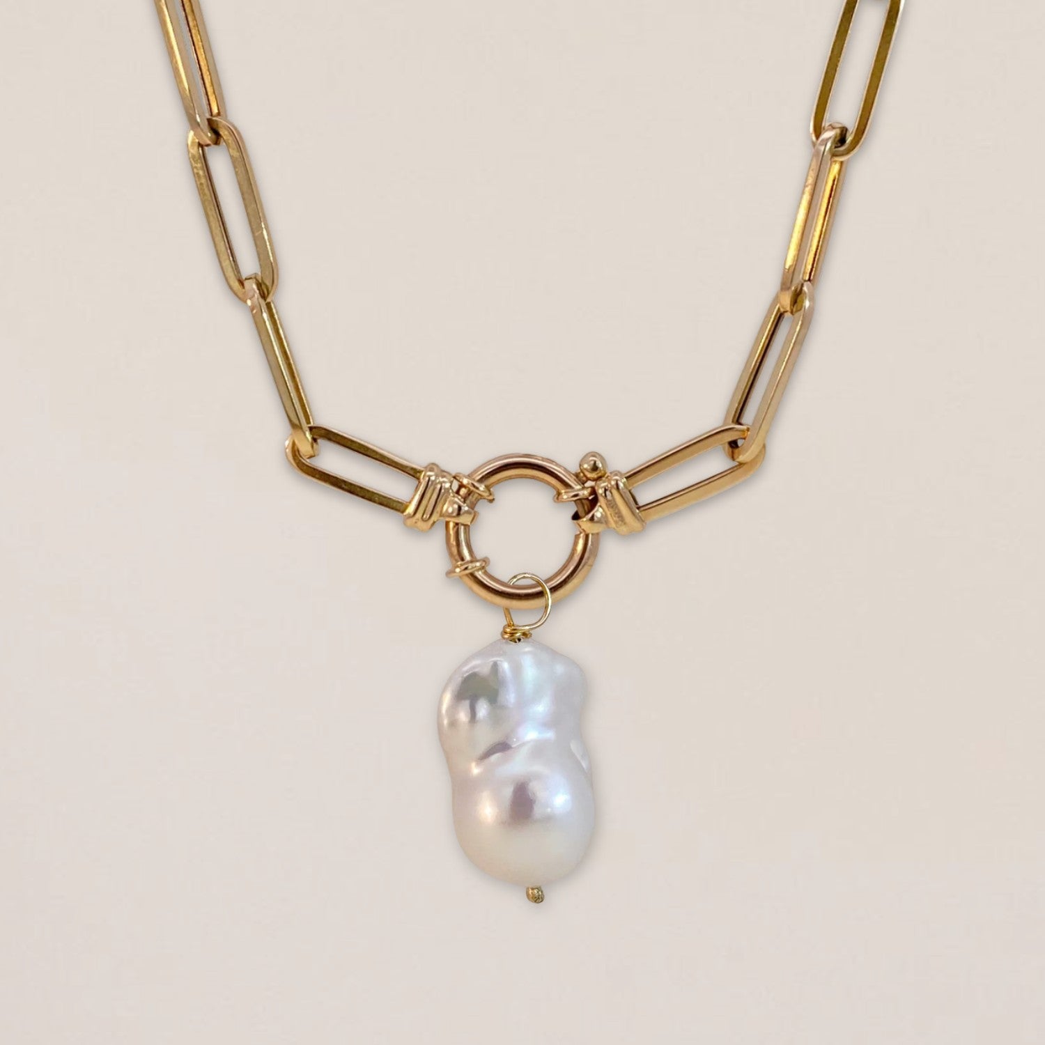 Bold Paperclip Necklace with Pearl Set