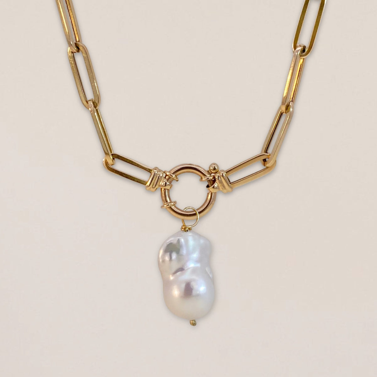 Bold Paperclip Necklace with Pearl Set | Oro Jewels