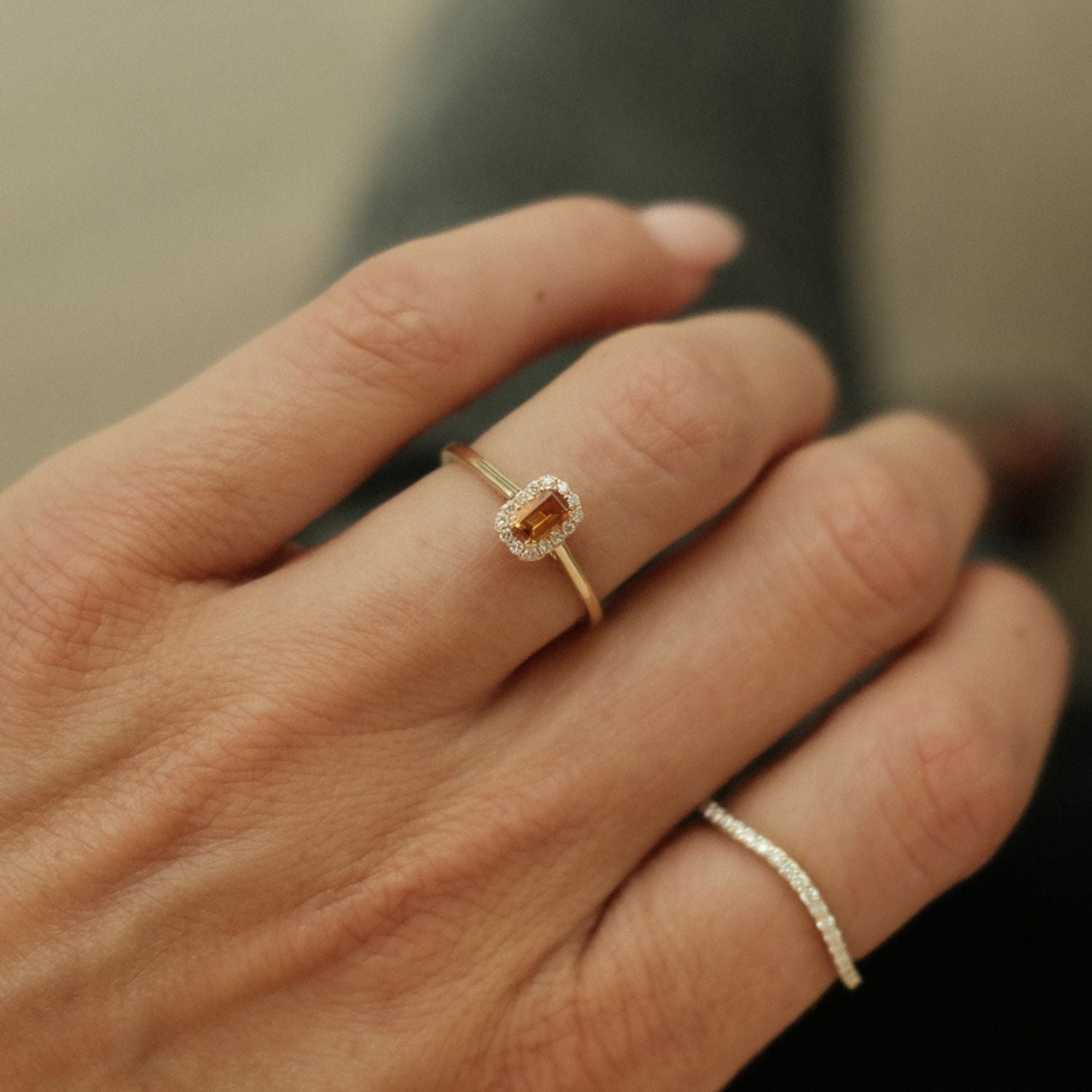 14 karaat gouden ring met diamant en citrien