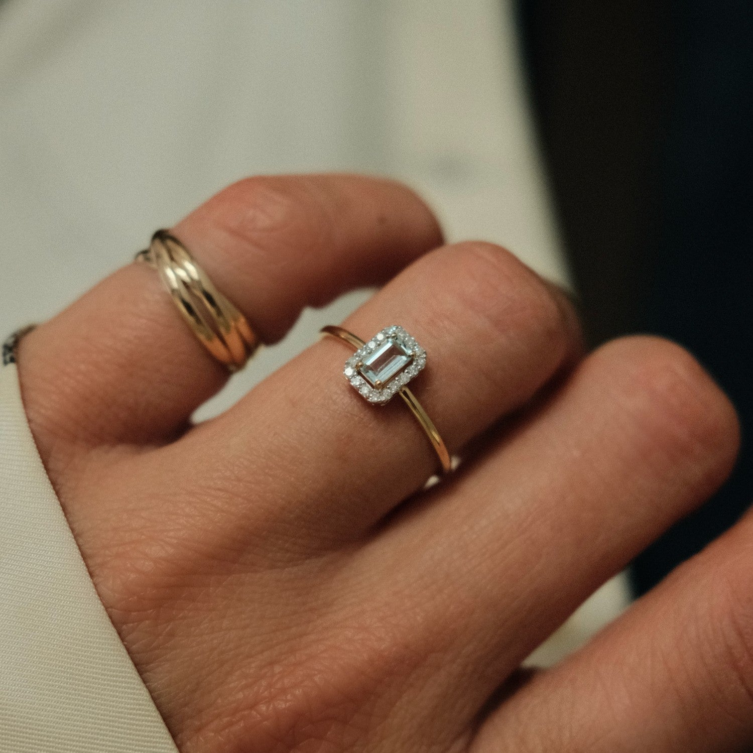 Aquamarine halo ring