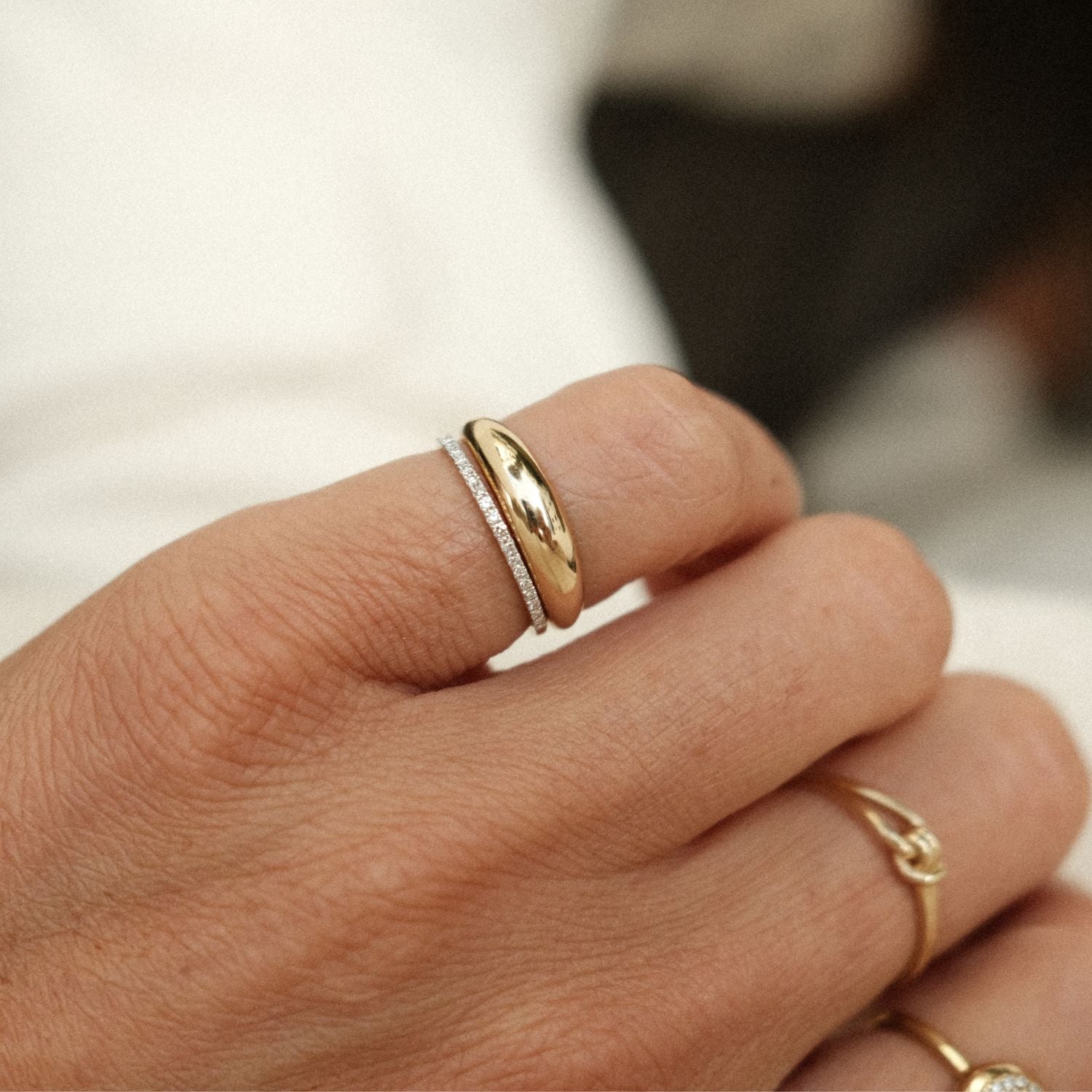 Balloon ring set met fijne diamanten rij