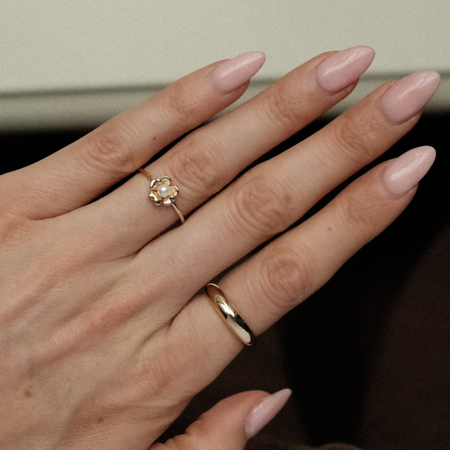 Bloem Ring met Parel en Slim Balloon Ring