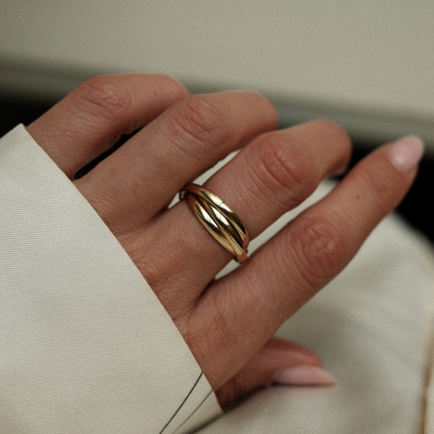 Bold golden trio ring