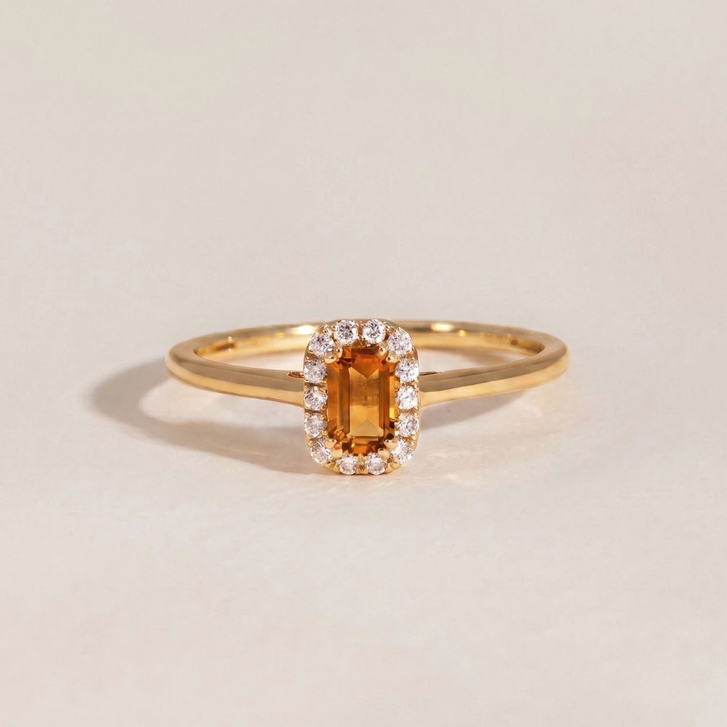 Citrine & Diamond Halo Ring
