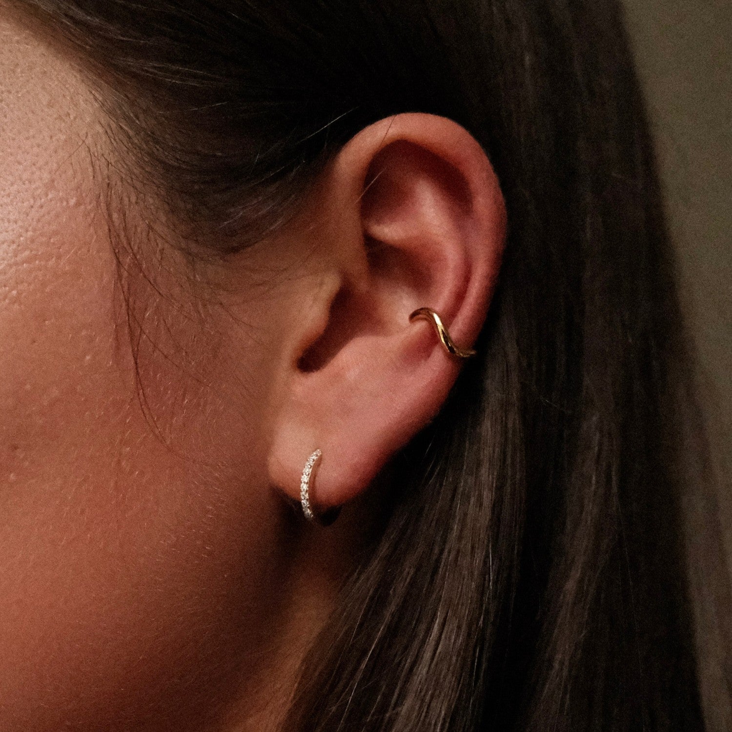 Crystal huggie hoops