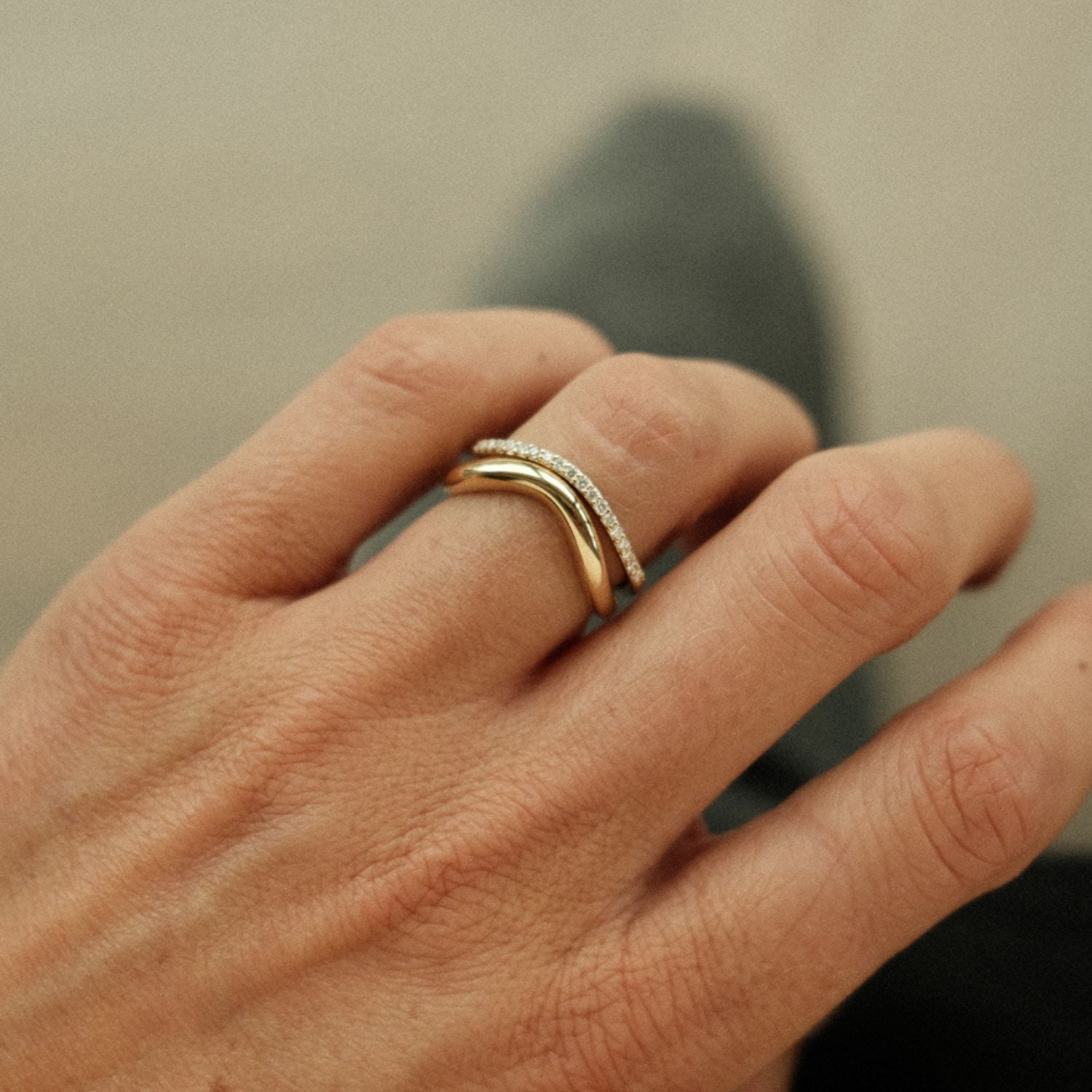 Diamant en Curve Ring Stack