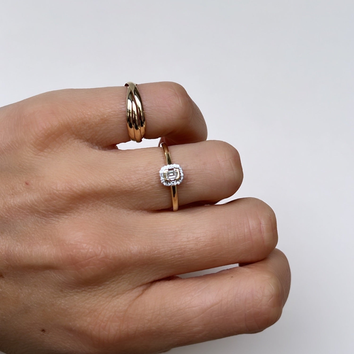 Diamond Halo Baguette Ring