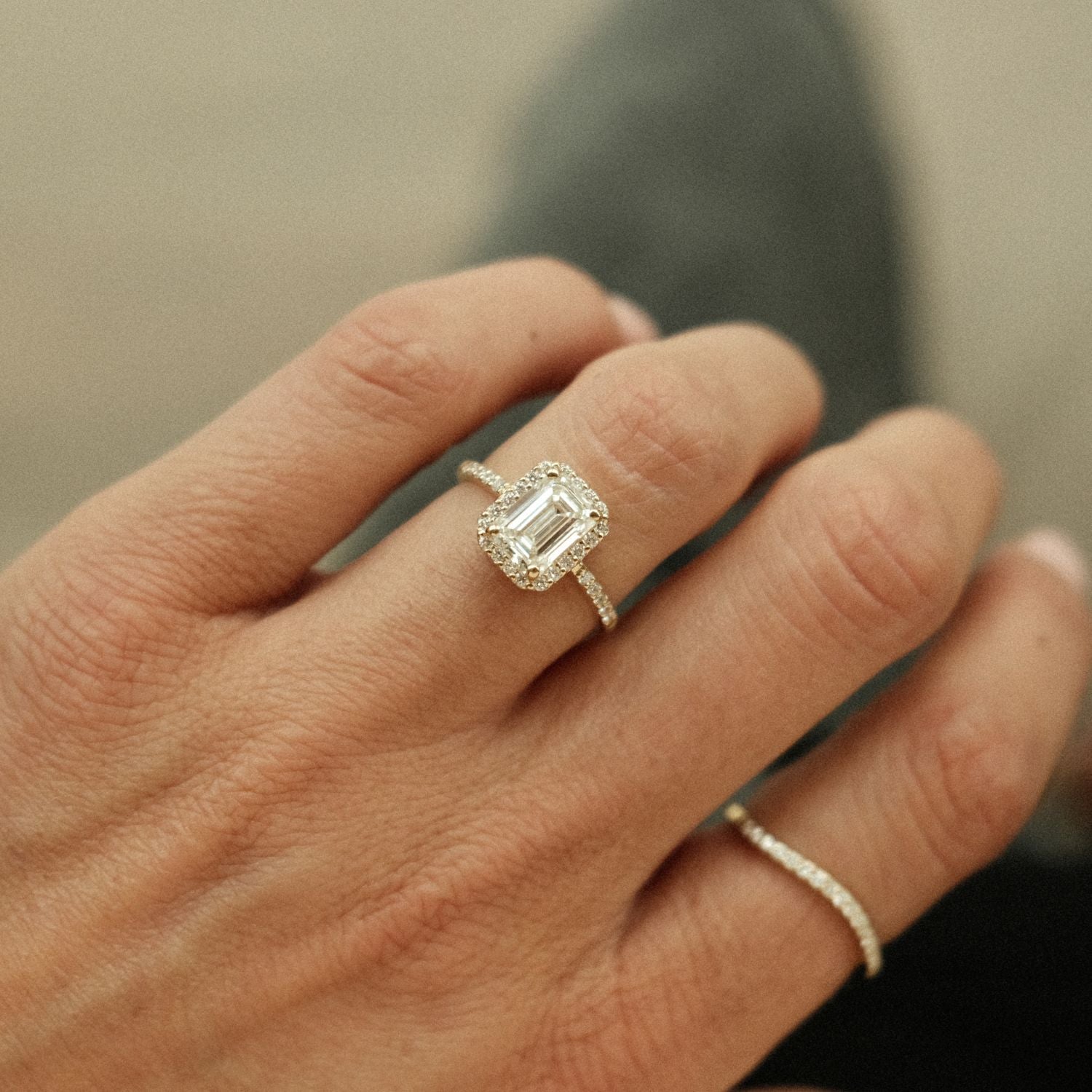 Emerald-Cut Diamond Halo Ring Bold