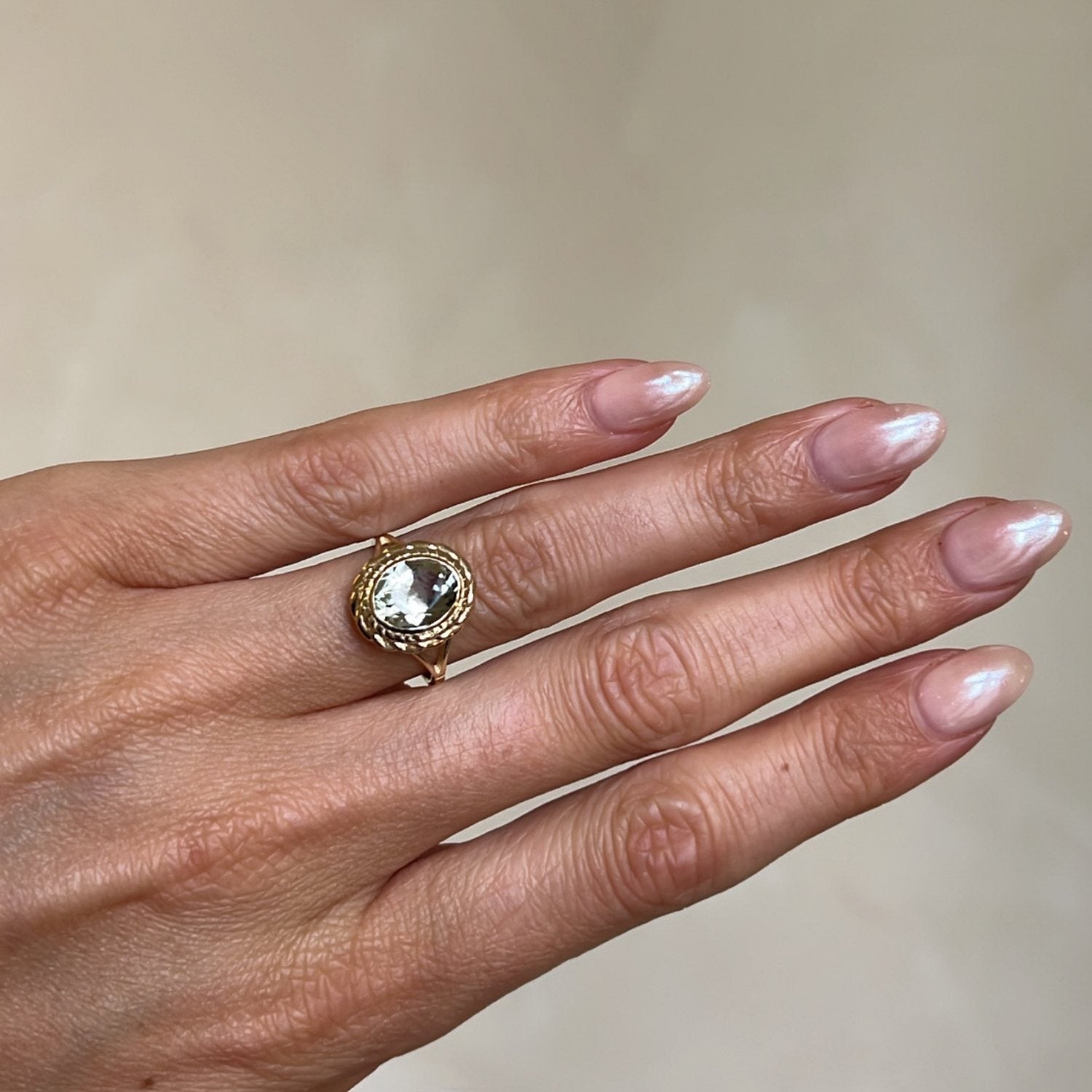 Faceted Green Amethyst Statement Ring