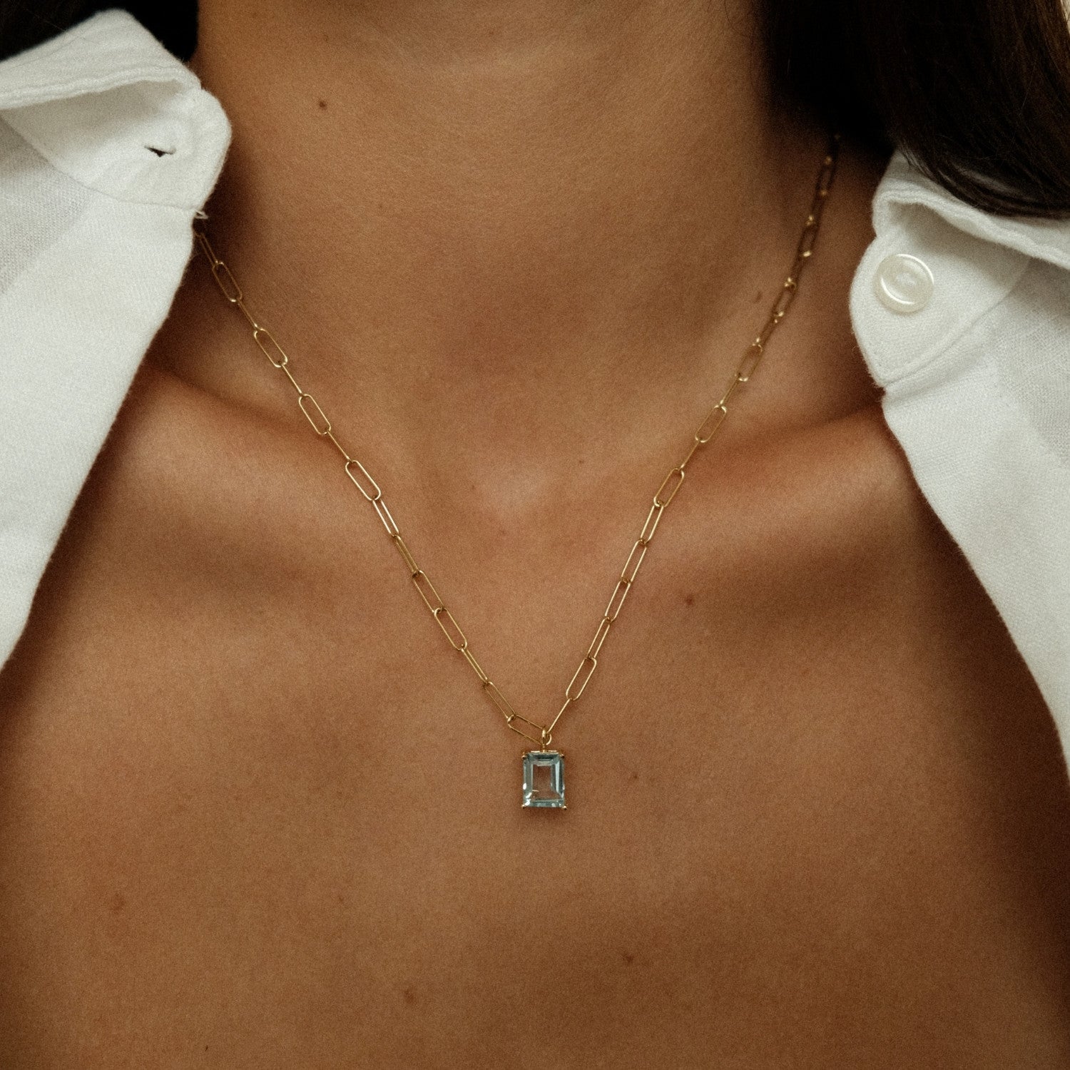 Fijne paperclip ketting met topaas hanger