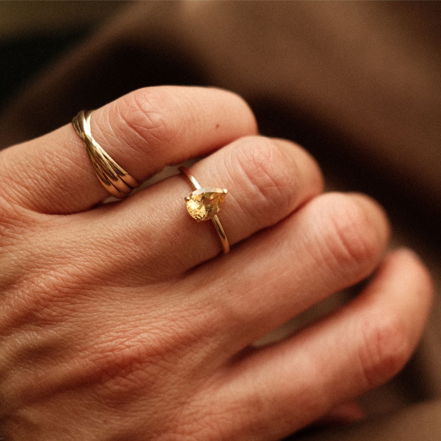 Gele Citrien Druppel Ring