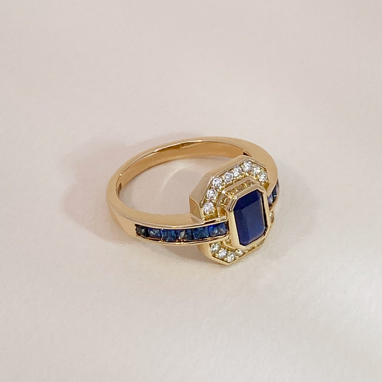Golden Royal Sapphire Diamonds Ring