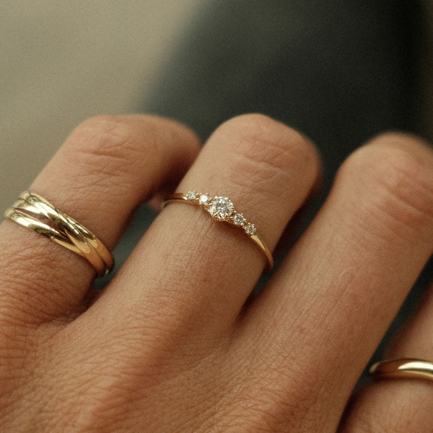 Golden Elegant Brilliant Diamond Ring