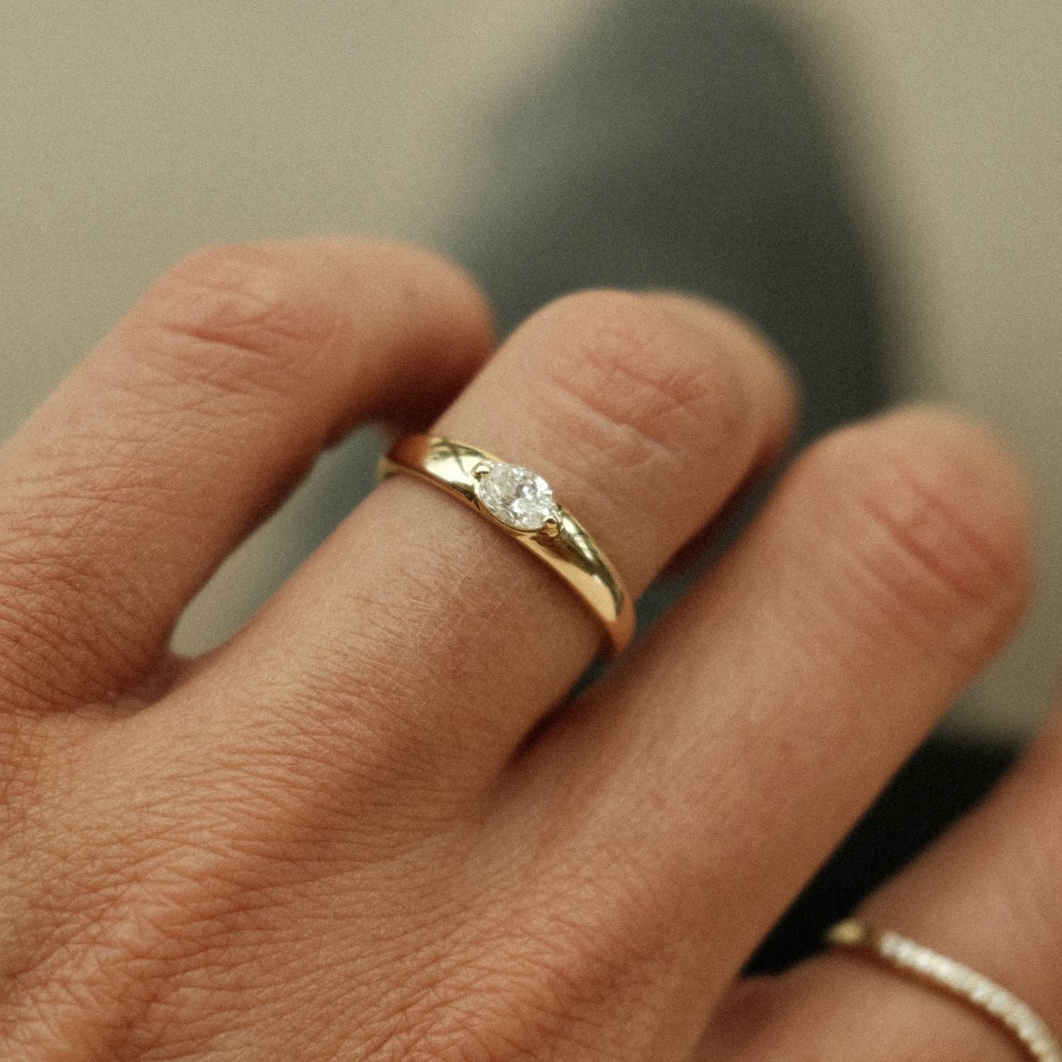 Golden Oval Diamond Band Ring