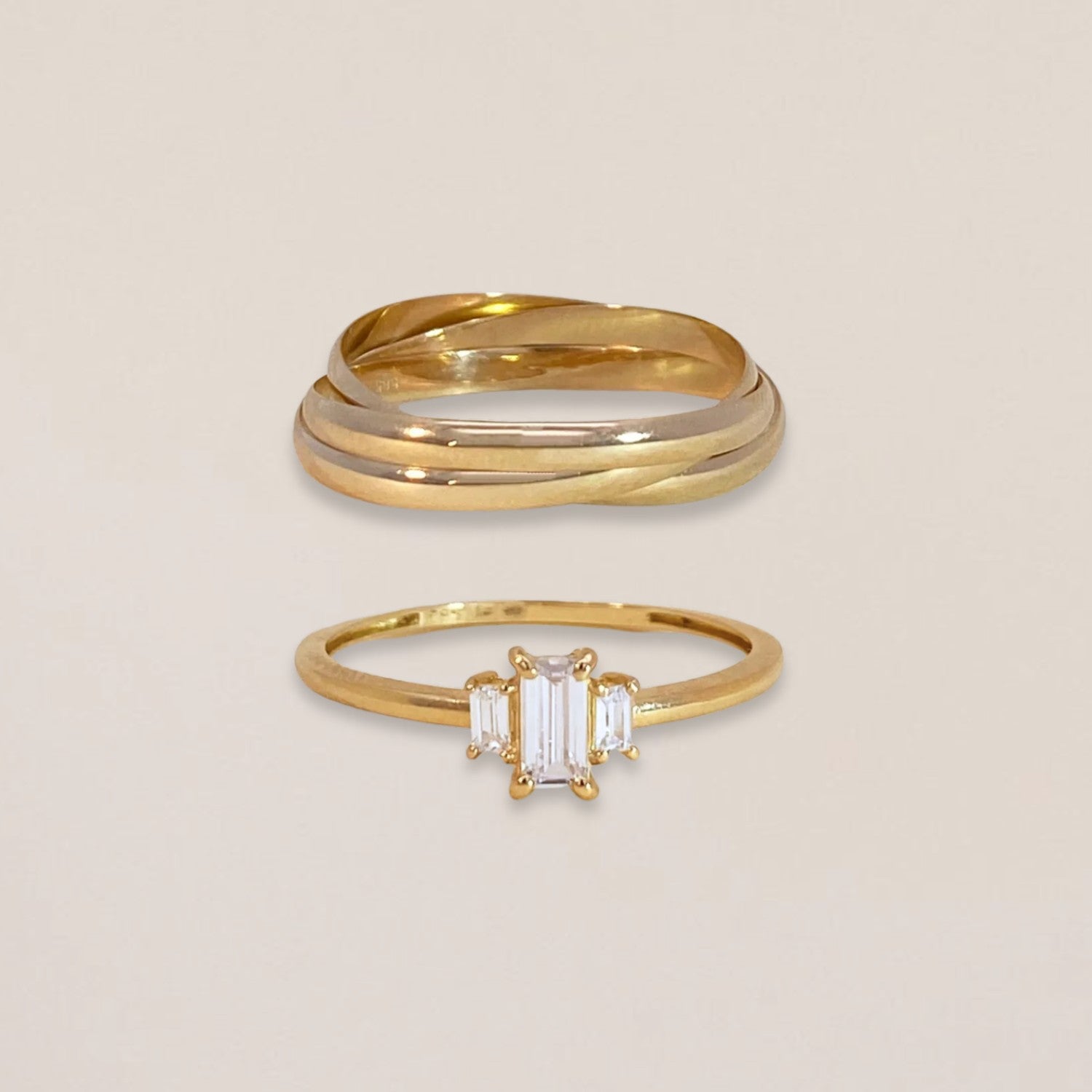 Golden Trio Baguette Ring Set