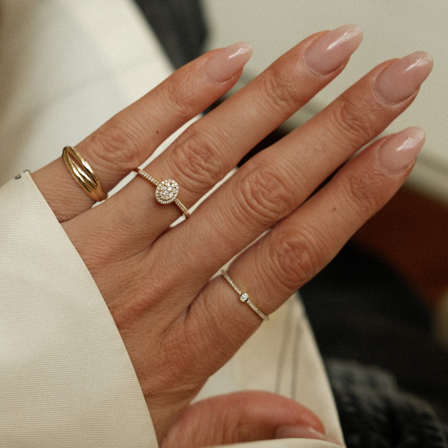 Golden trio ring and diamond ring