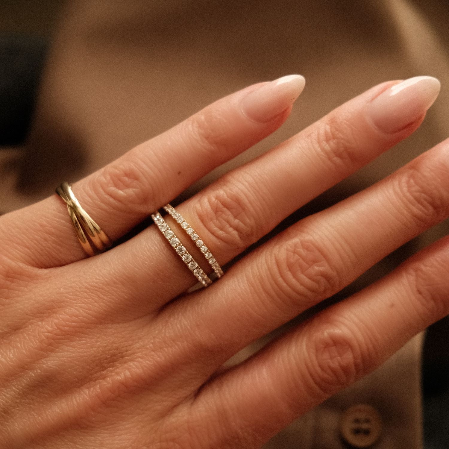 Gouden Rij Ringen met Steentjes