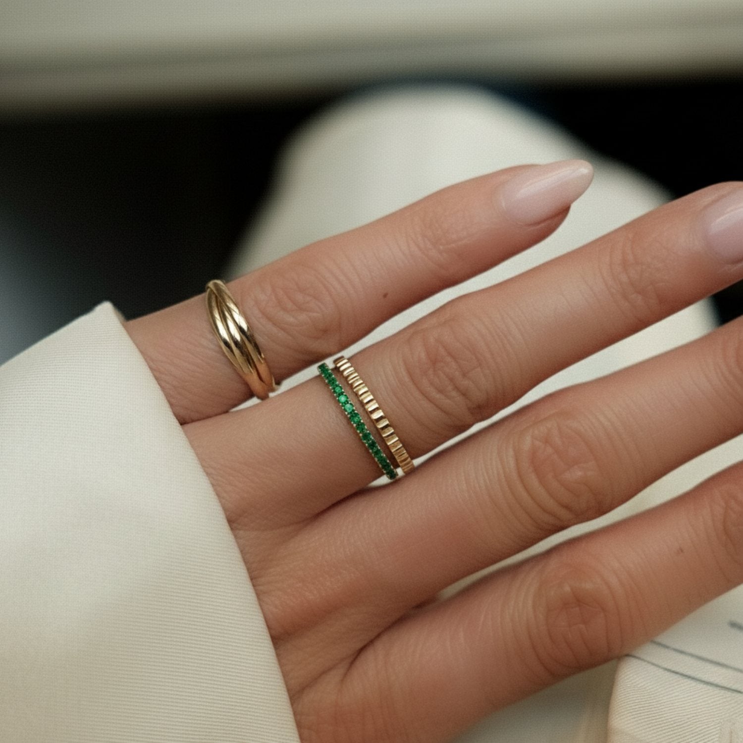 Green Emerald Row Ring