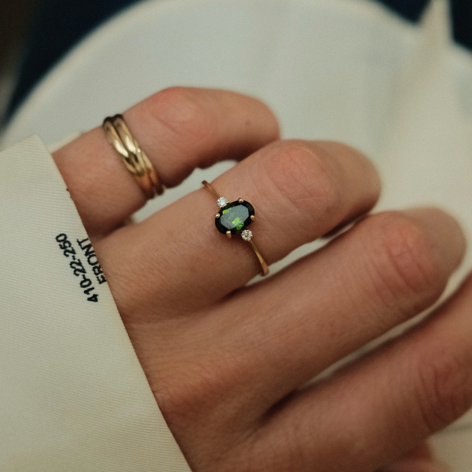 Green tourmaline diamonds ring