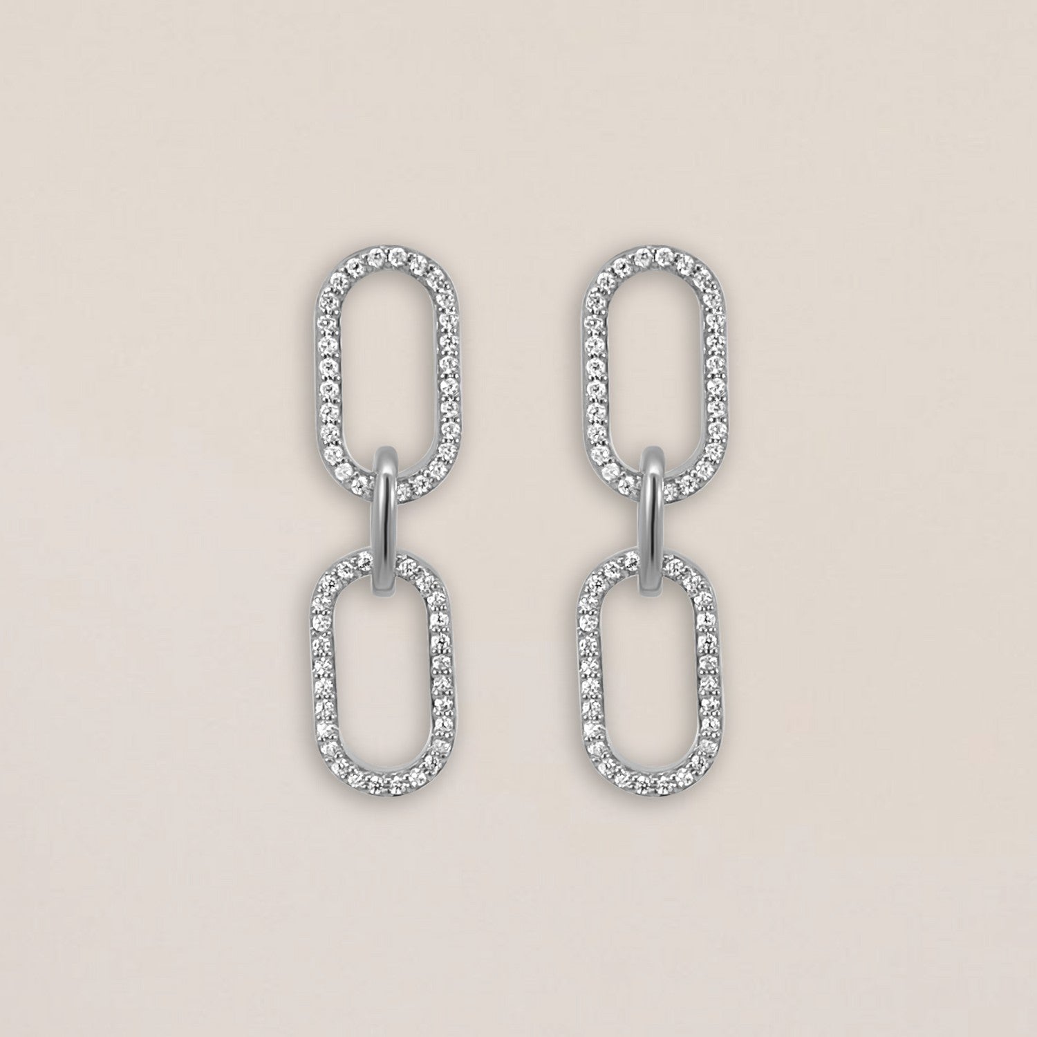 Paperclip oorbellen zilver met steentjes