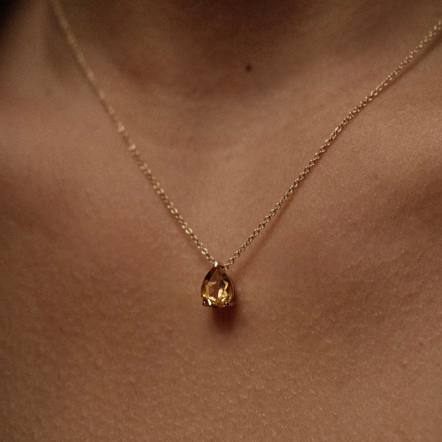 Pear Drop Citrine Gold Necklace